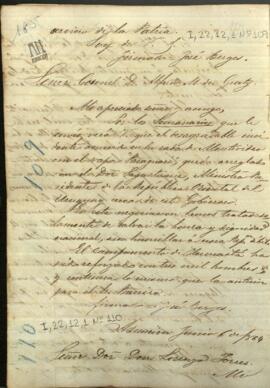 Carta de Jose Berges, Ministro de Relaciones Exteriores de Paraguay, a Alfred du Graty, cónsul de Paraguay en Bruselas.