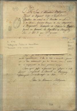 Permiso de Pedro de Alcántara Bellegarde, encargado de los negocios del Brasil junto al gobierno de Paraguay.