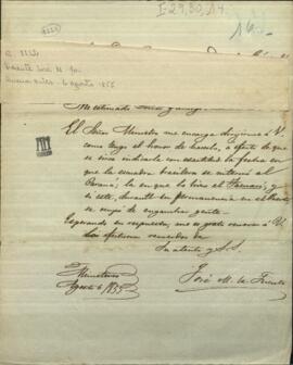 Carta de José M. Fuente al Cónsul del Paraguay en Buenos Aires Buenaventura Decoud.