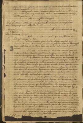 Oficio de José Berges, Ministro de Relaciones Exteriores de Paraguay, a Ludovico Tenré.