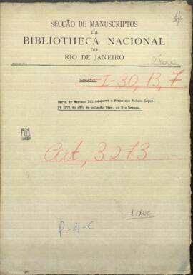 Carta de Mariano Billinghurst a Francisco Solano López, Presidente de Paraguay.