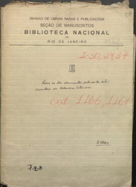 Indice de los documentos pertenecientes al Ministerio de Relaciones Exteriores.