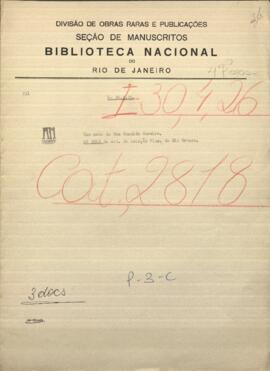 Una nota de Don Candido Bareiro, Encargado de Negocios de Paraguay en Inglaterra y Francia, dirigida a Jose Berges.