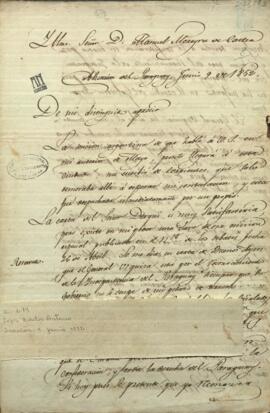 Carta de Carlos Antonio López, presidente, a Manuel Moreira de Castro, ministro Plenipotenciario del Paraguay.