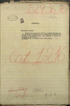 Nota del 24 de enero de 1857 de D. Richard Mullowney en que participa el Ministro de Relaciones Exteriores.