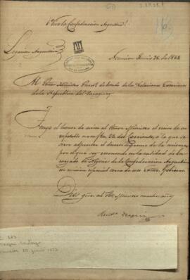 Oficio de Santiago Derqui encargado de los negocios de la confederación Argentina en el Paraguay.