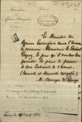 Carta del Ministro de Relaciones Exteriores de Francia, Drouyn de Lhuys, al General Francisco Solano López.