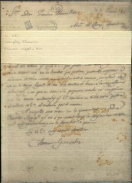 Carta de Atanasio González respondiendo a Francisco Muraillat haber sido aceptadas, las condiciones que exigía para fundar el establecimiento de la enseñanza en Paraguay.