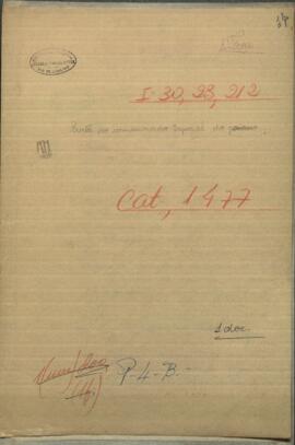 Carta de comisionado Especial de Gobierno de Paraguay en los Estados Unidos, José Berges a Francisco Sánchez.