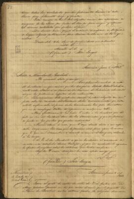 Carta de José Berges, Ministro de Relaciones Exteriores de Paraguay a Mandeville Carlisle.