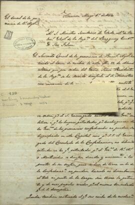 Carta del cónsul de la Provincia de Buenos Aires, Pedro Martínez Fernández, dirigida al Ministro, José Falcón.