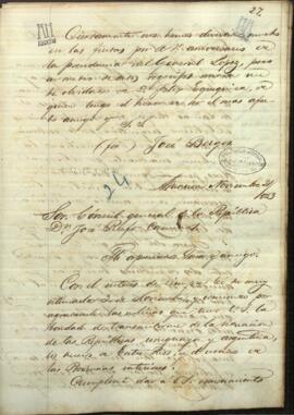 Carta de José Berges, Ministro de Relaciones Exteriores de Paraguay a Jose Rufo Caminos, sobre la situación de Argentina.
