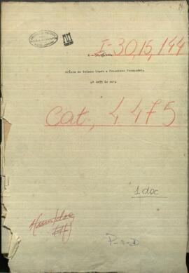 Oficio de Francisco S. López, Pdte. de Paraguay, al Mayor Francisco Fernández.