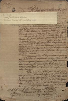 Oficio de Francisco Solano López, Ministro mediador entre los gobiernos de la Confederacion Argentina y Buenos Aires.