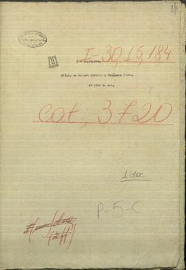 Oficio de Manuel Arebalo al Ministro de Guerra y Marina, de Paraguay, Venancio López.