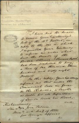 Oficio del Cónsul Británico en Asunción, Charles Alfred Henderson, al Ministro José Falcón.