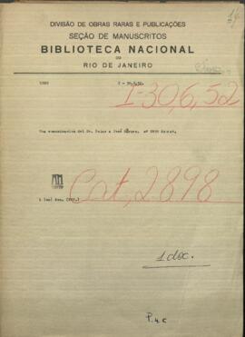 Una comunicación del Señor Rojas, dirigida a Jose Berges, Ministro de Relaciones Exteriores de Paraguay.