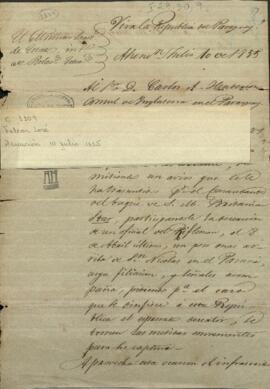 Oficio del Ministro de Relaciones Exteriores del Paraguay, José Falcón, al Cónsul de Gran Bretaña en el Paraguay, Carlos Henderson.