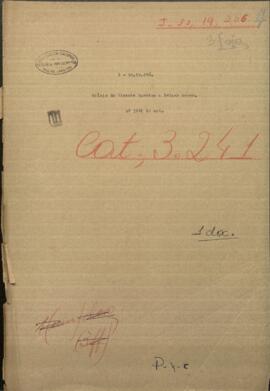 Oficio del Coronel Vicente Barrios, dirigido al Pdte. de Paraguay, Francisco Solano López.