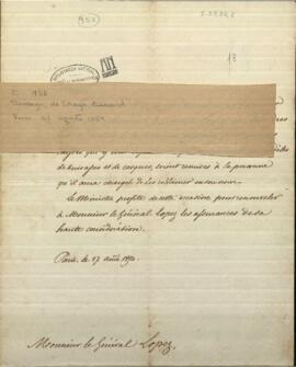 Carta de Drounyn de Lhuys Edouard, Ministro de Relaciones Exteriores de Francia, al General López.