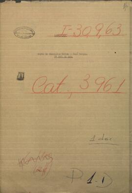 Carta del General Wenceslao Robles, a Jose Berges, Mtro de Relaciones Exteriores de Paraguay.
