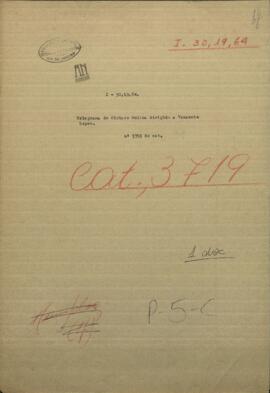 Telegrama de Ciriaco Molina, Comandante de Villa Franca, dirigido al Ministro de Guerra y Marina de Paraguay, Venancio Lopez.