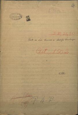 Carta del Ministro de Relaciones Exteriores del Paraguay, Luis Caminos al cónsul general del Brasil, Francisco Adolfo Varnhagen.