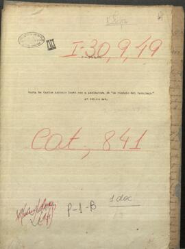 Carta dirigida a Carlos Antonio López, Presidente del Paraguay, con la firma de “Un Vecino del Paraguay”.