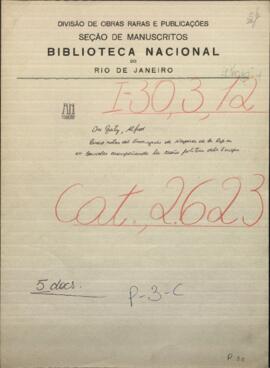 Cinco notas del Encargado de Negocios de la República en Bruselas, asignadas por Alfredo du Graty a Jose Berges.