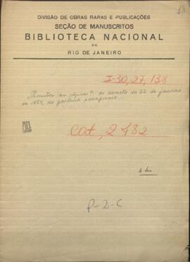 Minuta del decreto de 22 de enero de 1864, del Gobierno paraguayo.