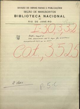 Una comunicación del Señor Rojas, dirigida a Jose Berges, Mtro. de Relaciones Exteriores de Paraguay.