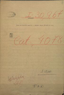 Carta del Comandante de Riachuelo, Bernardo Amarillo a Antonio Sayas en Corrientes.